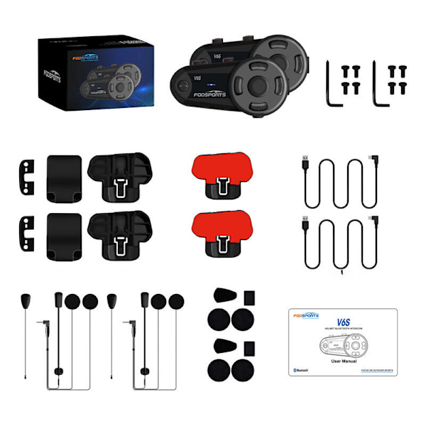 Fodsports V6S motorcykel intercom två-pack