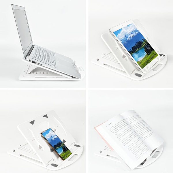 Justerbart laptopstativ med telefonhållare White White