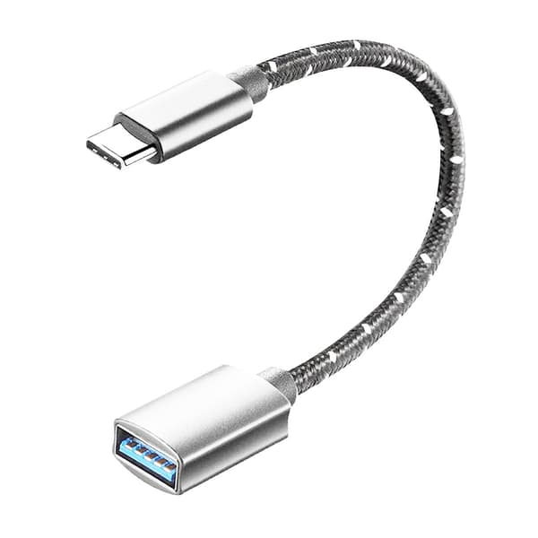 USB-C til USB-A OTG adapterkabel – USB 3.2 10Gbps til hurtig filoverførsel til telefon, tablet og computer, nylonflettet, aluminiumskonnektor Gray Gray