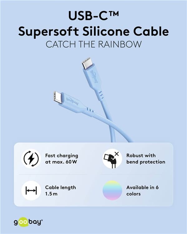 USB-C™-silikonekabel, 1,5 m, blå