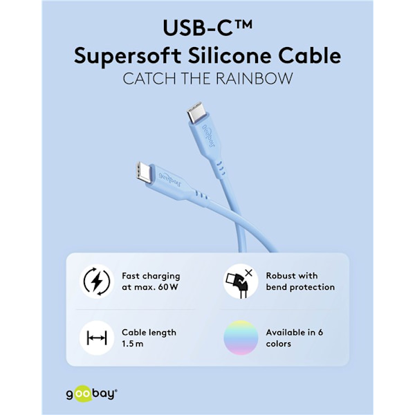 USB-C™-silikonkabel, 1,5 m, blå