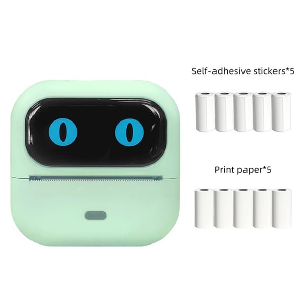 Bærbar termoprinter til studie, Apple og Android, 203 dpi, 58mm papir, Type-C og 10 papirruller Green Green
