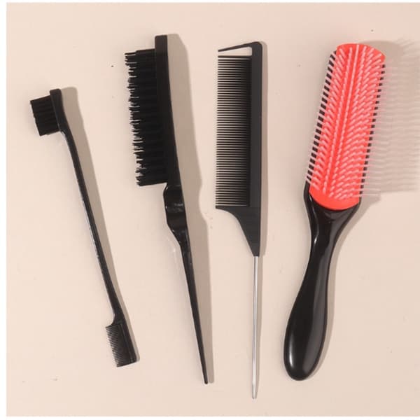 Hårstylingkam-sæt til sektionering, teasing og backcombing til hjemmebrug og rejser, 4-delt pink plastikkit, 21cm x 5cm kompakt