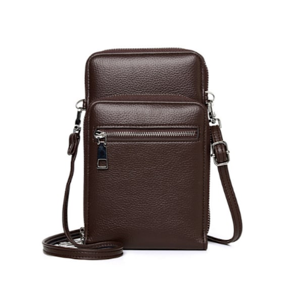 Crossbody-väska för män för telefon, liten axelväska i PU-läder kaffe