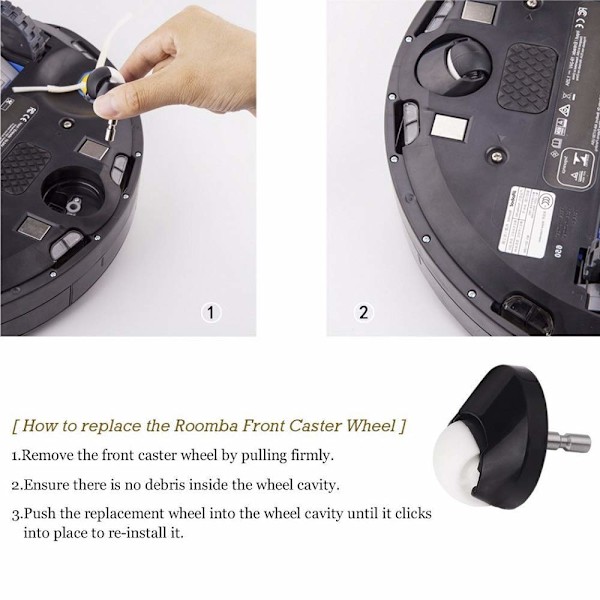 INF 2-pak forhjul til iRobot Roomba 500/600/700/880/980 Sort