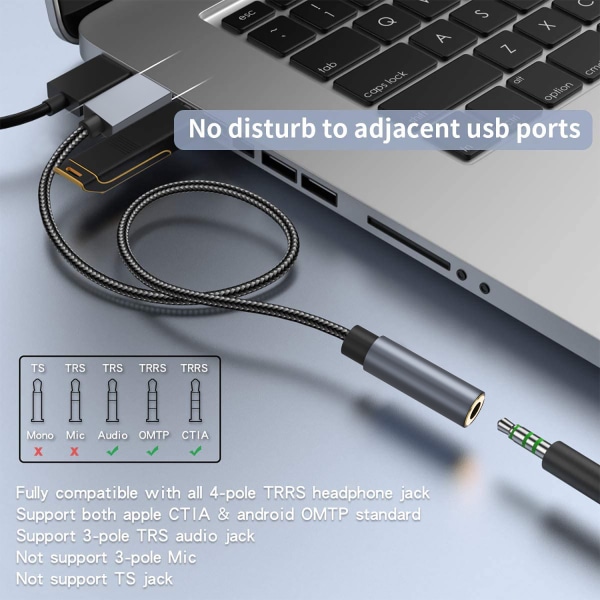 INF USB till 3,5 mm (hona) ljudadapter Grå Grå