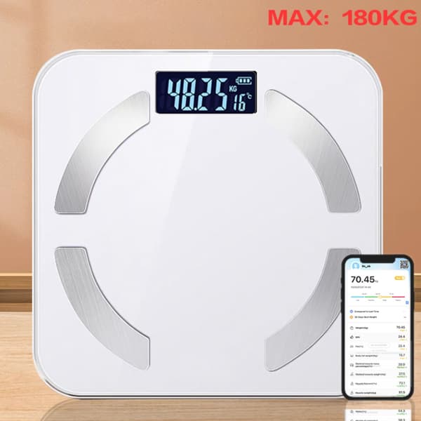 Smart Rechargeable Body Weight Scale kompatibelt med LCD Backlight Type-C 300mAH Bluetooth 4.0+ 0.05kg Precision Tempered Glass White White