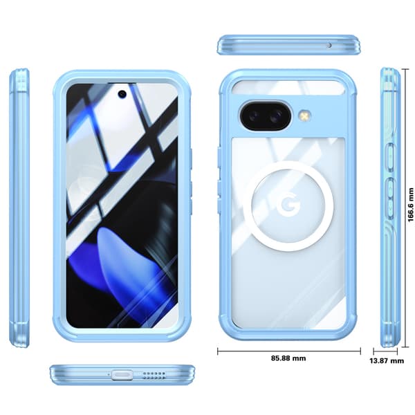 Google Pixel 9A magnetisk cover med 9H hærdet glas bagside Blue Blue