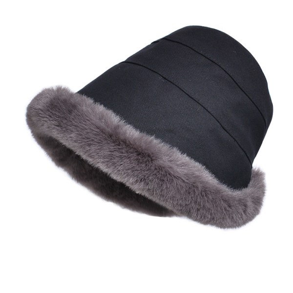 Rullad kant bucket hatt fleece hatt hörselskydd Svart Svart