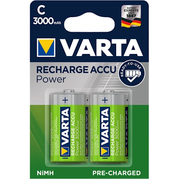 C (Baby)/HR14 (56714) laddningsbart batteri - 3000 mAh, 2 st. i blister