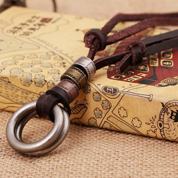 Vintage dubbelcirkelt läderhalsband Brun