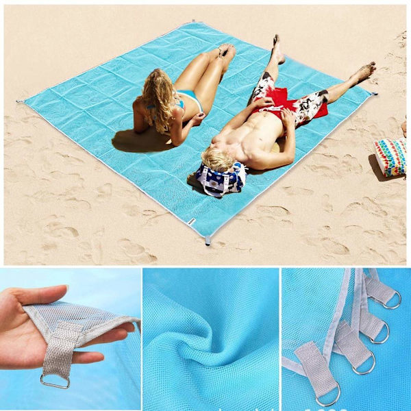 Strand/picnic tæppe - 200x200 cm - blå