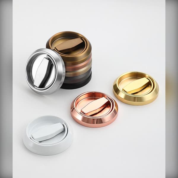 Dubbelsidigt infällt ringgrepplås – 304 rostfritt stål, dold roterande rund ring, passar dörrtjocklek 35-55mm Silver Silver