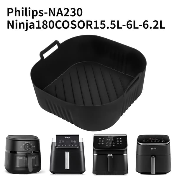 Firkantet Airfryer Bageplade - 23x20.5cm Black Black