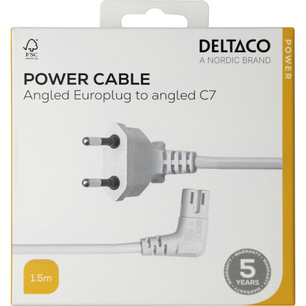 Power cord CEE 7/16 - C7 angled, 1,5m, white
