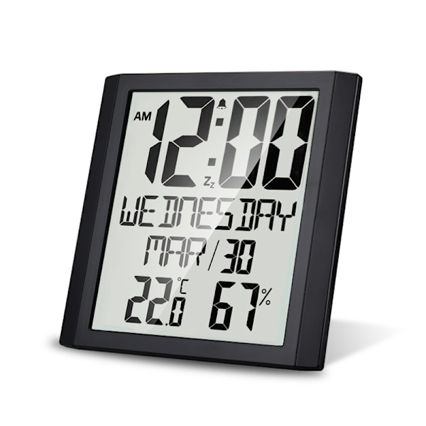 Stor digital väggklocka med datum och temperatur