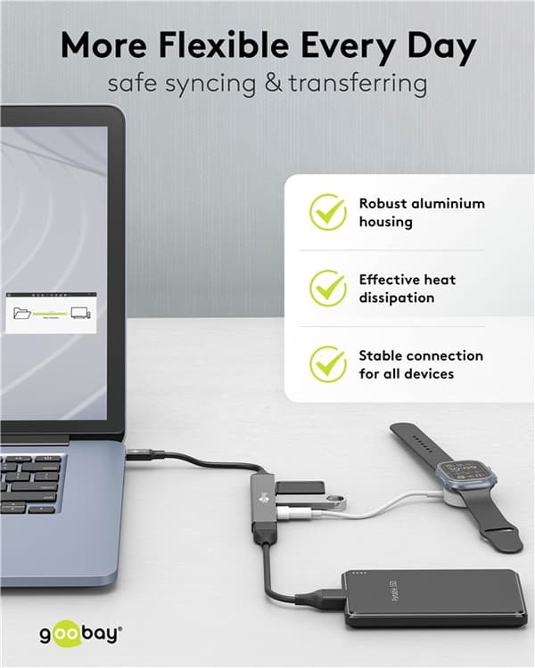 Ohut USB-keskitin 4 portilla, USB-C™ - USB-A, 5 Gbit/s