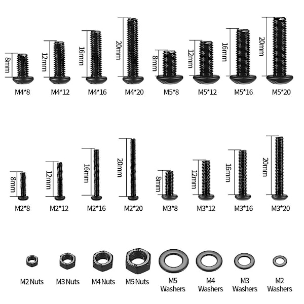 1225 stk. Grad 10.9 Knaphoved & Cylindrisk Hoved Hex Socket Skrue Sortimentssæt