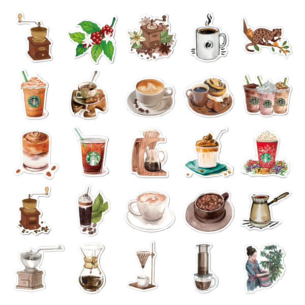 Klistermærker med kaffemotiver 50 stk MultiColor