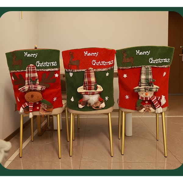 Festlig Jul Stolsöverdrag - 3D Tecknad Figur Matsalsstol Skydd för Jul Heminredning