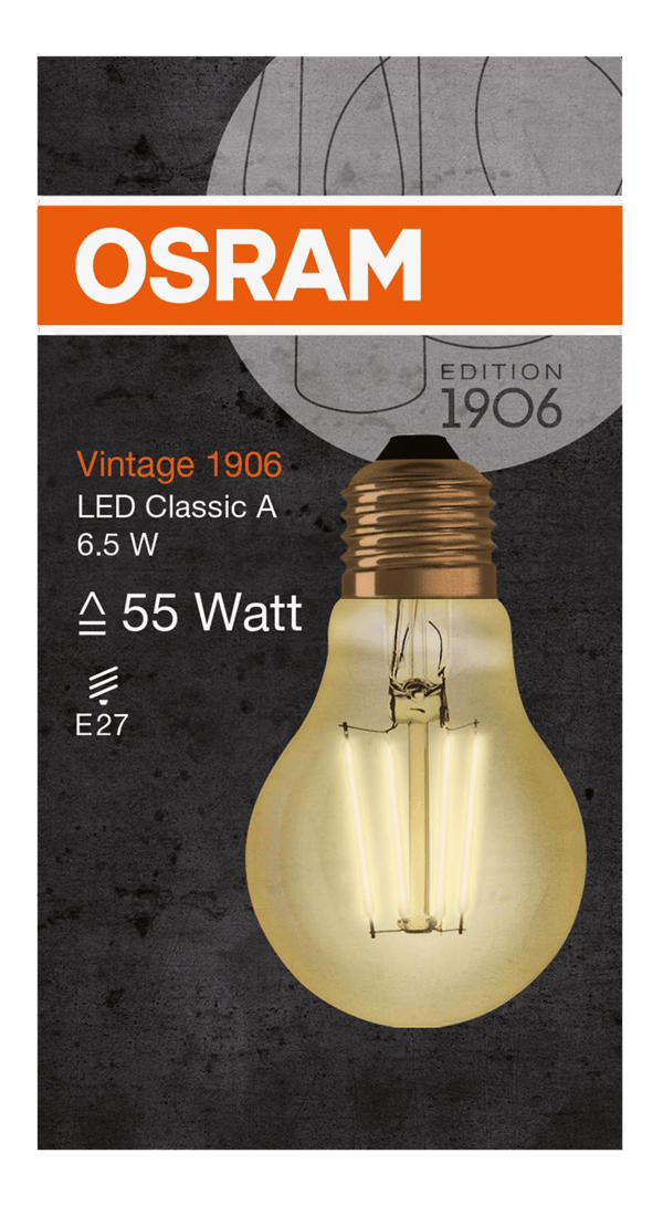 LED 1906, Vintage standard, 55W/825 fil, Gold, E27