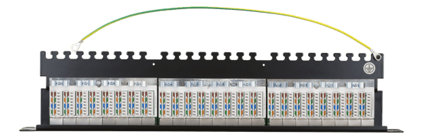 STP patch panel, 24xRJ45, Cat6a, 1U, 19", metal, black
