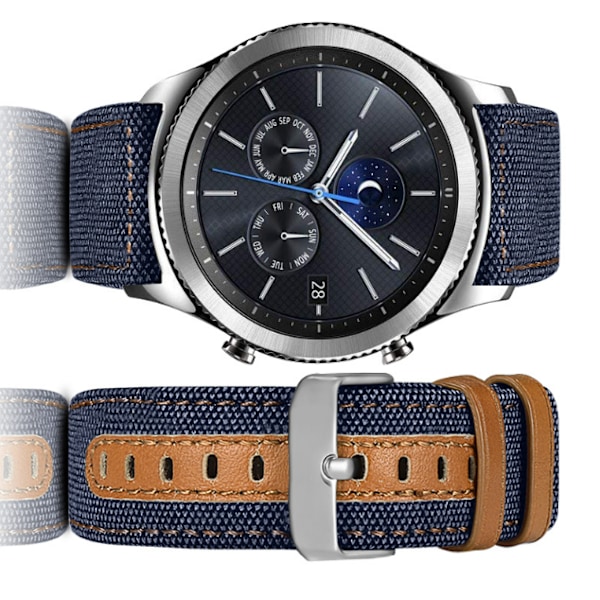 Klockarmband i äkta läder för Samsung Galaxy Watch 3/22/46MM Blå