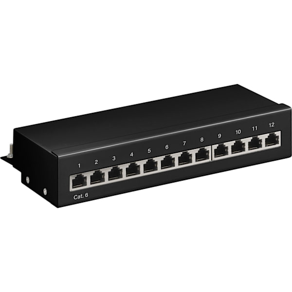 CAT 6 mini-/skrivbordskopplingspanel, 12 portar (1 HE) Svart