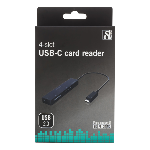 USB 2.0 memory card reader, USB-C, 4-slot, black