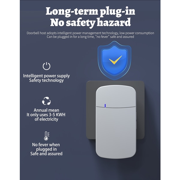 Trådlös dörrklocka för långt överföringsavstånd Vit