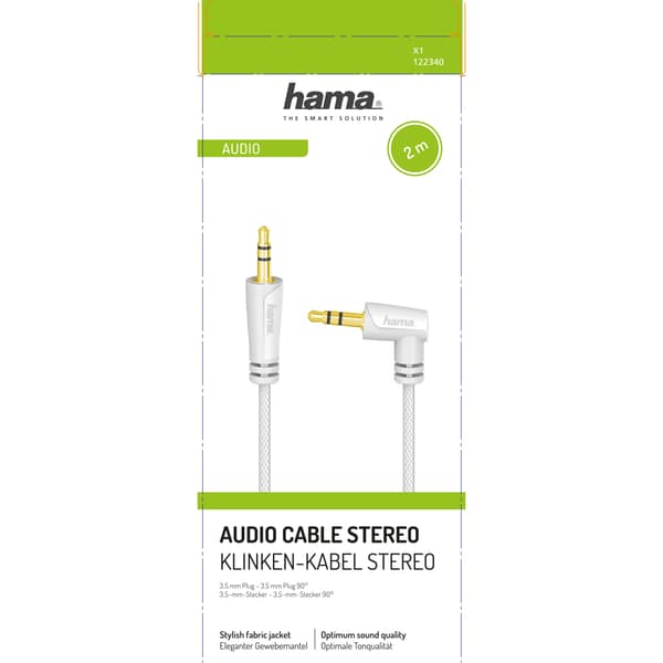 Kabel Audio 3.5mm-3.5mm Vinklad Vit 2m