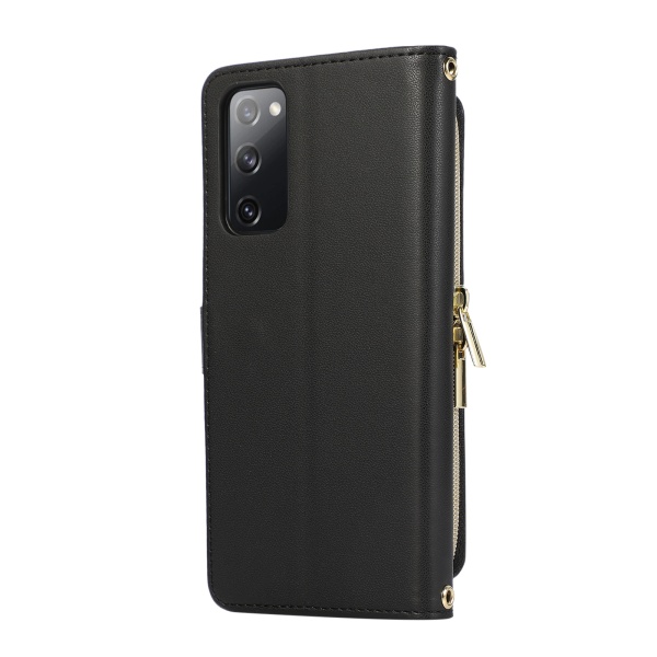 Zipper Flip Phone Case Pung-etui med kreditkortpladser til Samsu Sort
