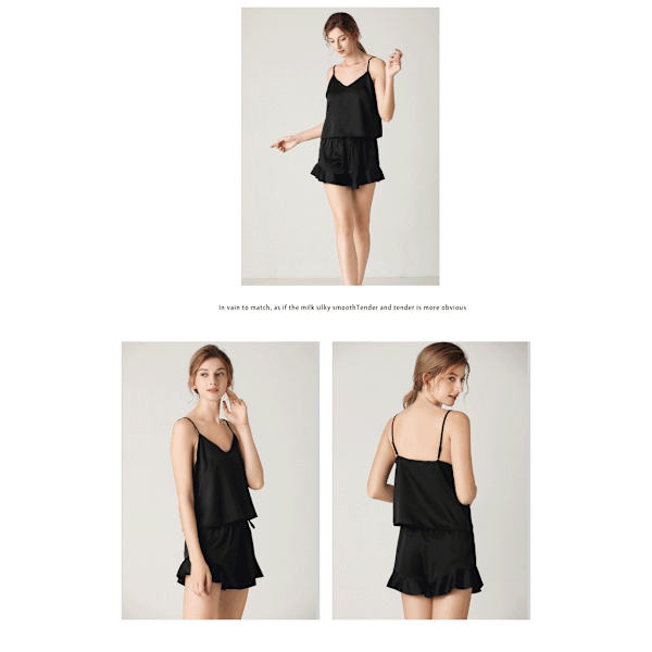 Silkeslen V-ringad Cami-pyjamas i rosa Svart XL