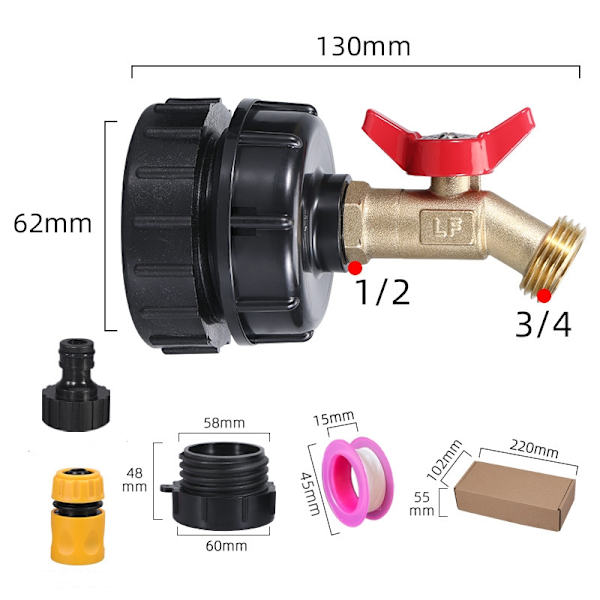 IBC Tote Tank Adapter Set med mässingskran och tillbehör