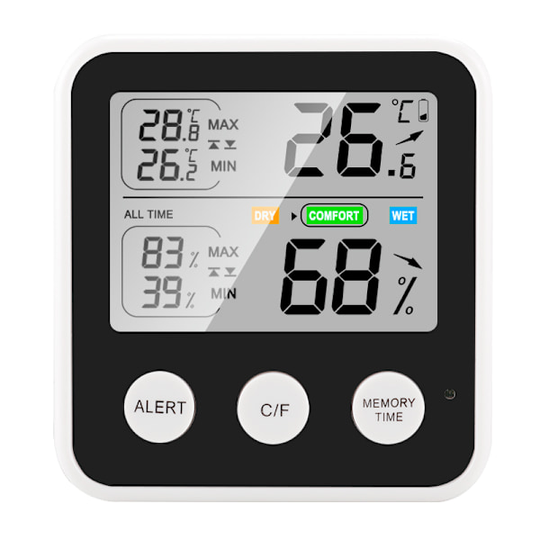 Digital inomhustermometer Hygrometer med komfortindikator - Svart TS-9909-B