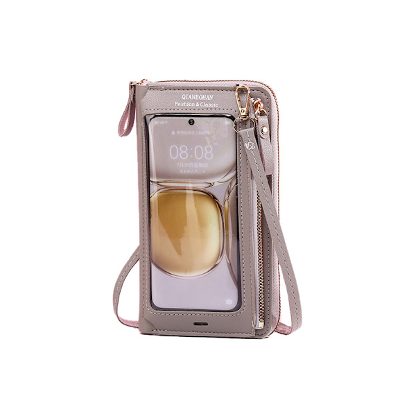 Telefonväska i PU-läder med pekskärm Crossbody-plånbok Grå