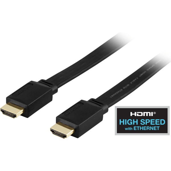 Flat HDMI cable, HDMI High Speed w/ Ethernet, 4K, 2m, black