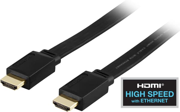 Flat HDMI cable, HDMI High Speed w/ Ethernet, 4K, 2m, black