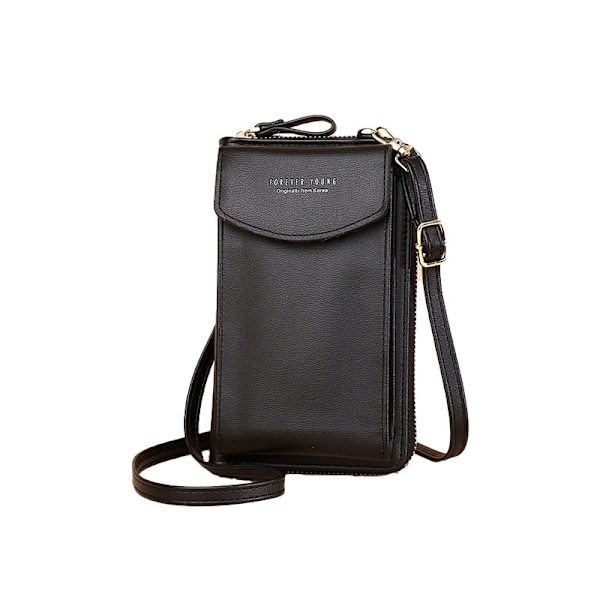 PU-nahkainen puhelinlaukku - tyylikäs ja tilava crossbody-lompakko Musta