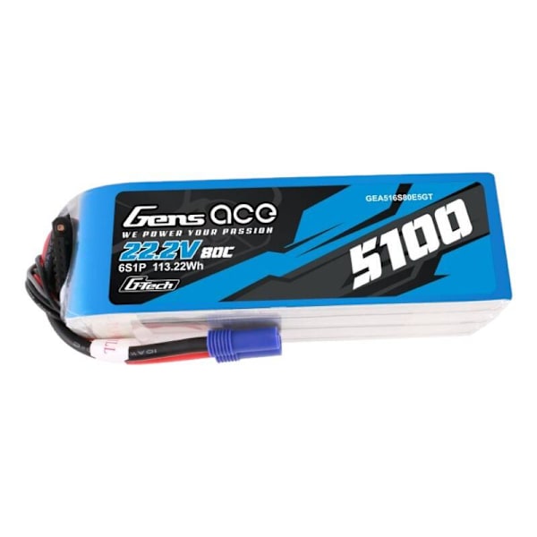 Gens ace G-Tech 5100mAh 80C 22,2V 6S1P Lipo batteripakke med EC5 stik