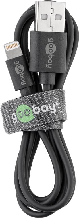 Lightning USB-opladnings- og synkroniseringskabel, 1 m, sort