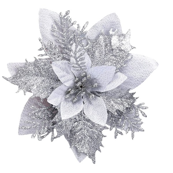 Konstgjorda julblommor silver 5-pack juldekoration