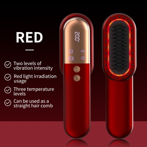 Multifunktionell elektrisk hårborste för rätning med skalpvibration, rött ljus och 3 värmeinställningar Red Red