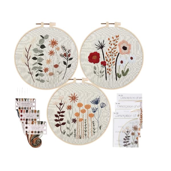 Håndbroderi DIY Materialepakke Blomsterbed Kombination (3 stk) - Perfekt til begyndere
