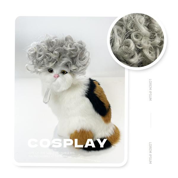 Grå Kat Paryk - Sjovt Cosplay Tilbehør til Kæledyr