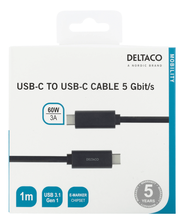 USB-C to USB-C cable, 1m, 3A, USB 3.1 Gen, E-Marker, black