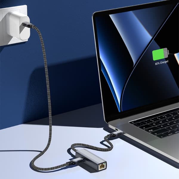 USB-C til Gigabit Ethernet-adapter kompatibel med MacBook, 100 W PD og RJ45-netværk