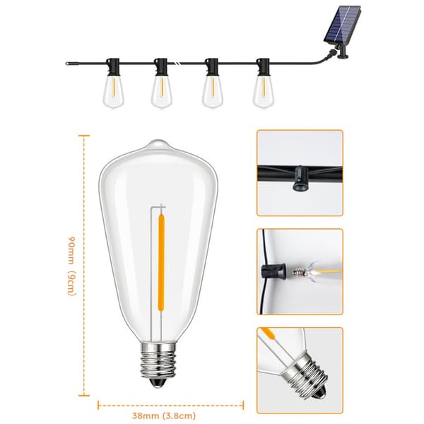 10m LED Ljusslinga med Plastlampor, 1200mAh Solpanel & Digital Display