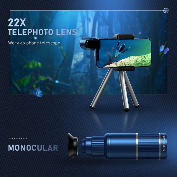 Puhelimen kamera 22X tele/205° kalansilmä/0.67X laajakulmaobjekt