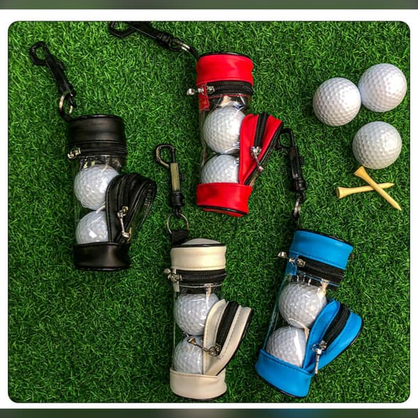 Bærbar PU læder golfboldpose med tee-holder - Rummer 3 bolde Black Black